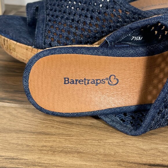 BareTraps Bethie Womens Size 7.5 Shoes Blue Denim Toe Loop Platform Wedge Sandal - Picture 10 of 12